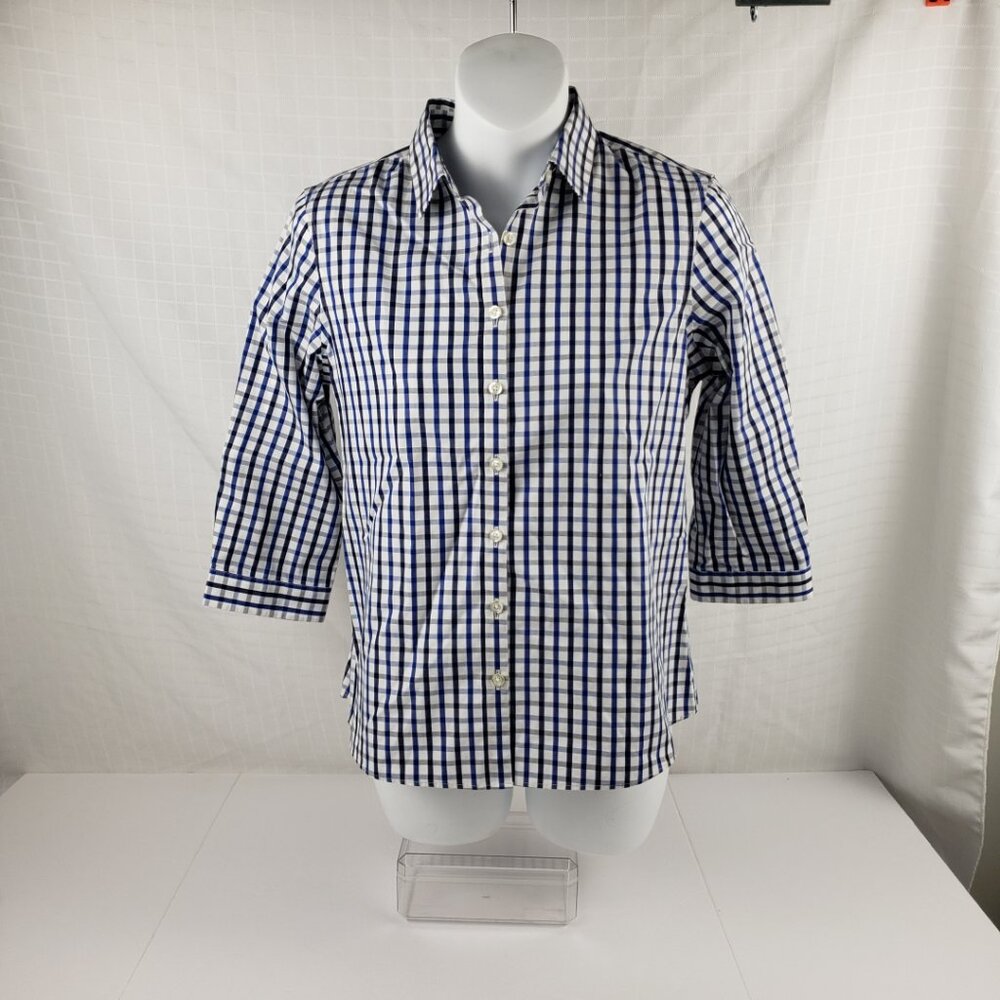 Lands End 2P Plaid 3/4 Roll Up Sleeve Women Top Shirt Petite Button Up Petite - Picture 2 of 11